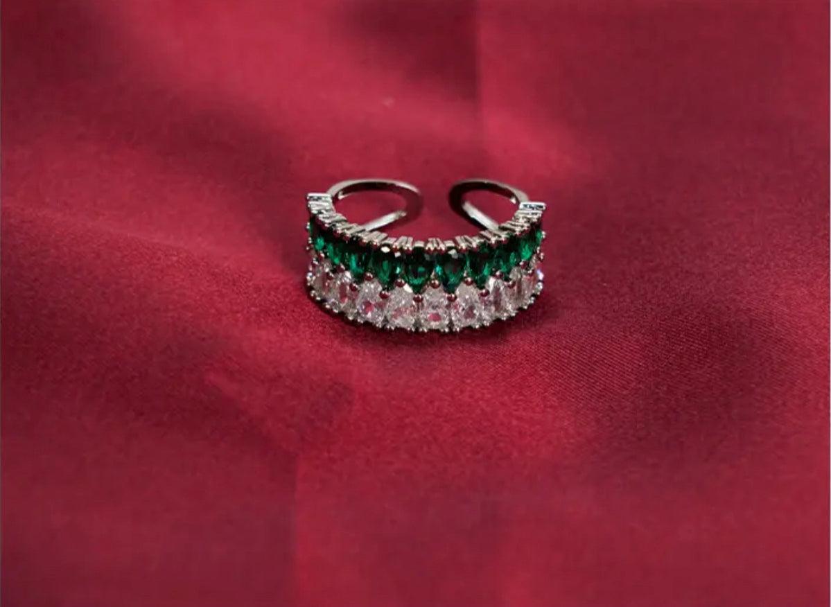 Emerald Diamond Zircon Adjustable Ring - MELINIE