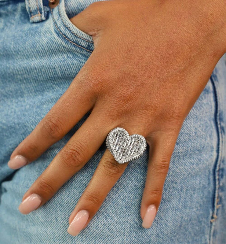 BAGUETTE HEART RING. - WHITE GOLD - MELINIE