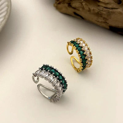 Emerald Diamond Zircon Adjustable Ring - MELINIE