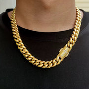 12mm Custom Stainless Steel Hip Hop Chain with 18k Gold Cross Men’s Cuban Necklace