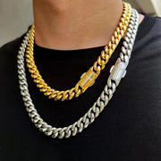 12mm Custom Stainless Steel Hip Hop Chain with 18k Gold Cross Men’s Cuban Necklace