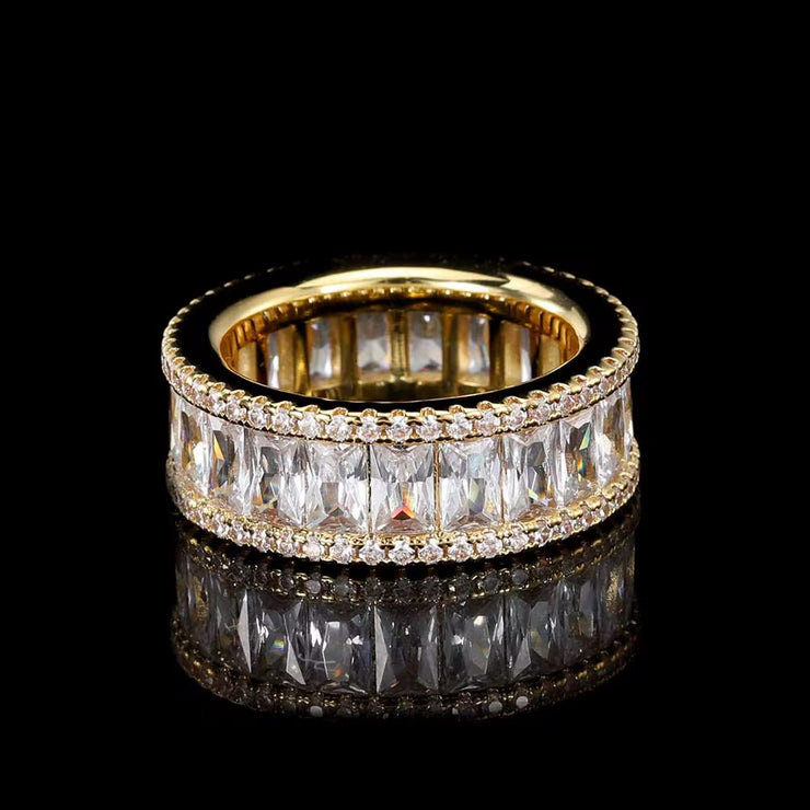 Gold & Silver Micro Pave CZ Rectangular Ring – Single Row Jewelry for Men & Women